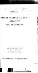 book cover of Die Lehrlinge zu Sais. Gedichte und Fragmente by Novalis