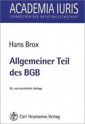 book cover of Allgemeiner Teil des BGB by Hans Brox